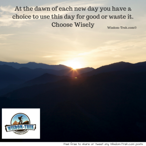 At the dawn of each new day you have a choice to use this day for good or waste it. Choose Wisely     